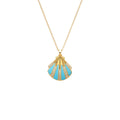 Turquoise Enamel & CZ Seashell Pendant Necklace