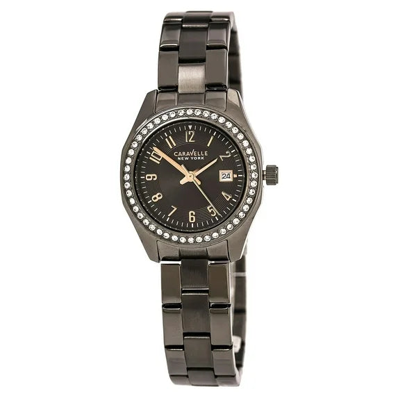 aravelle 45M110 Women's Crystal Grey Dial Gunmetal IP Steel Bracelet Watch