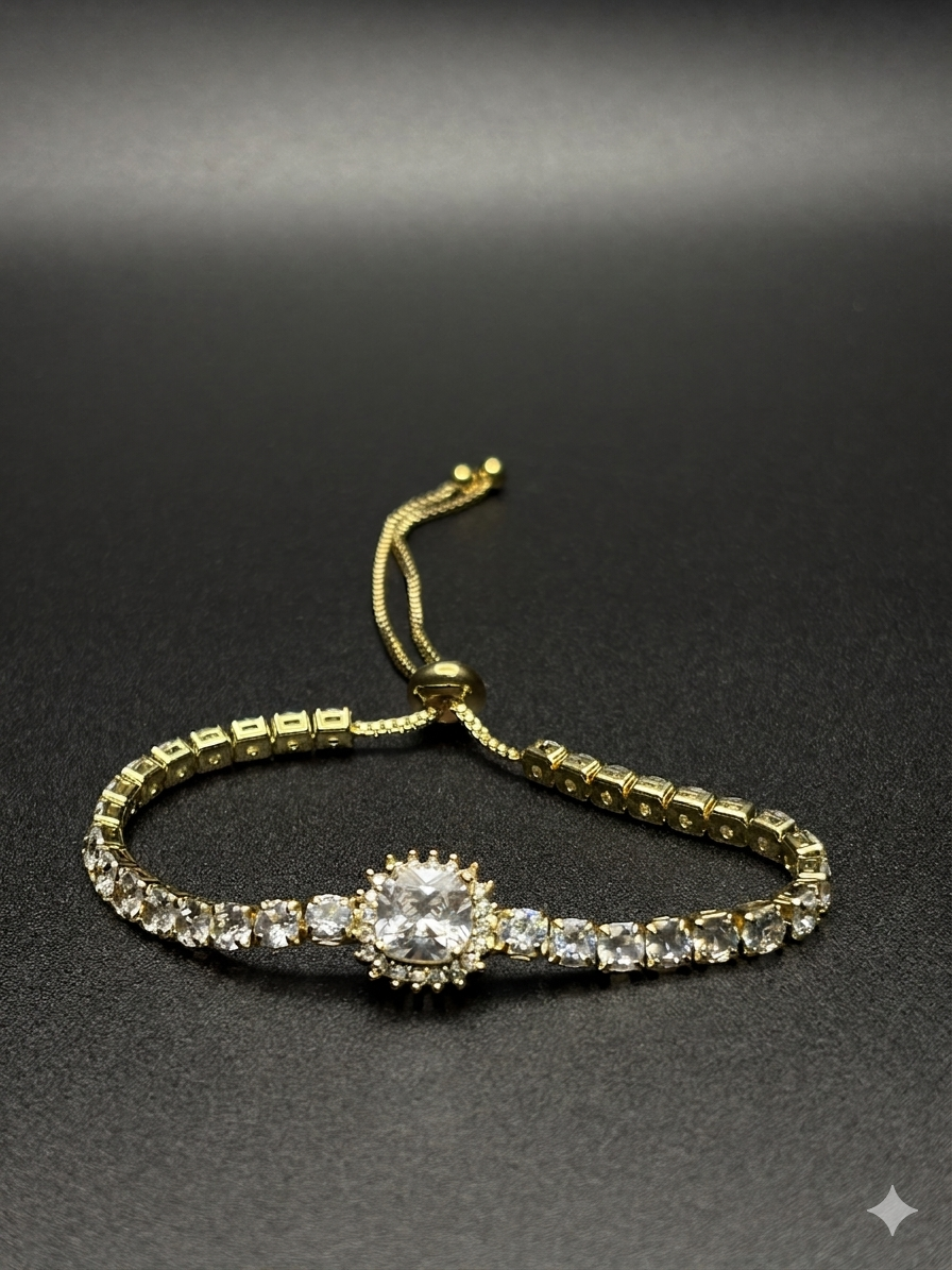 Adjustable CZ Tennis Bracelet with Bolo Slider