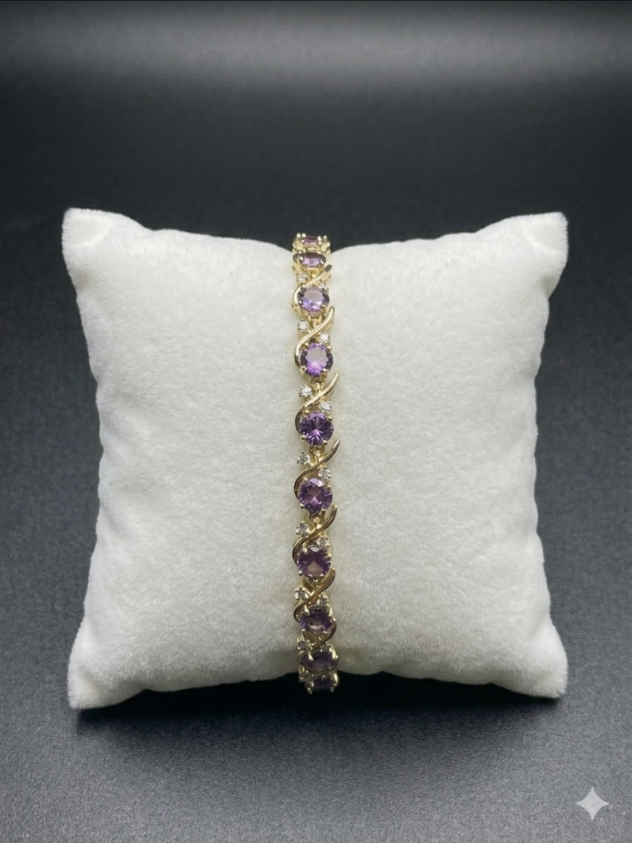 Purple Crystal Tennis Bracelet – Gold-Tone S-Link