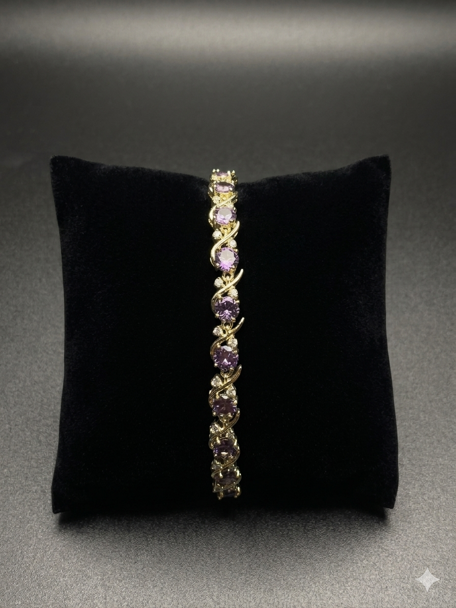 Purple Crystal Link Bracelet – Gold-Tone Pavé Accent