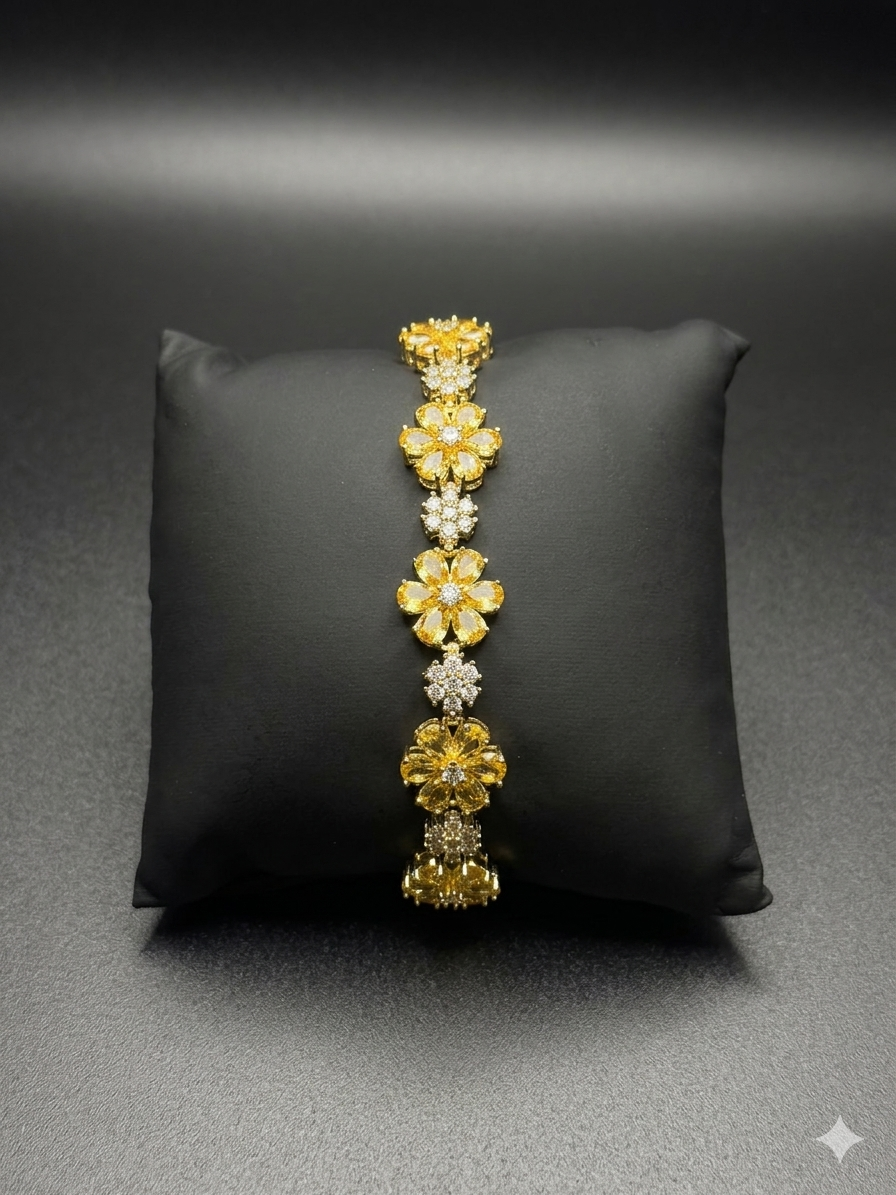 Radiant Bloom' Gold-Tone and Yellow Cubic Zirconia Floral Link Bracelet