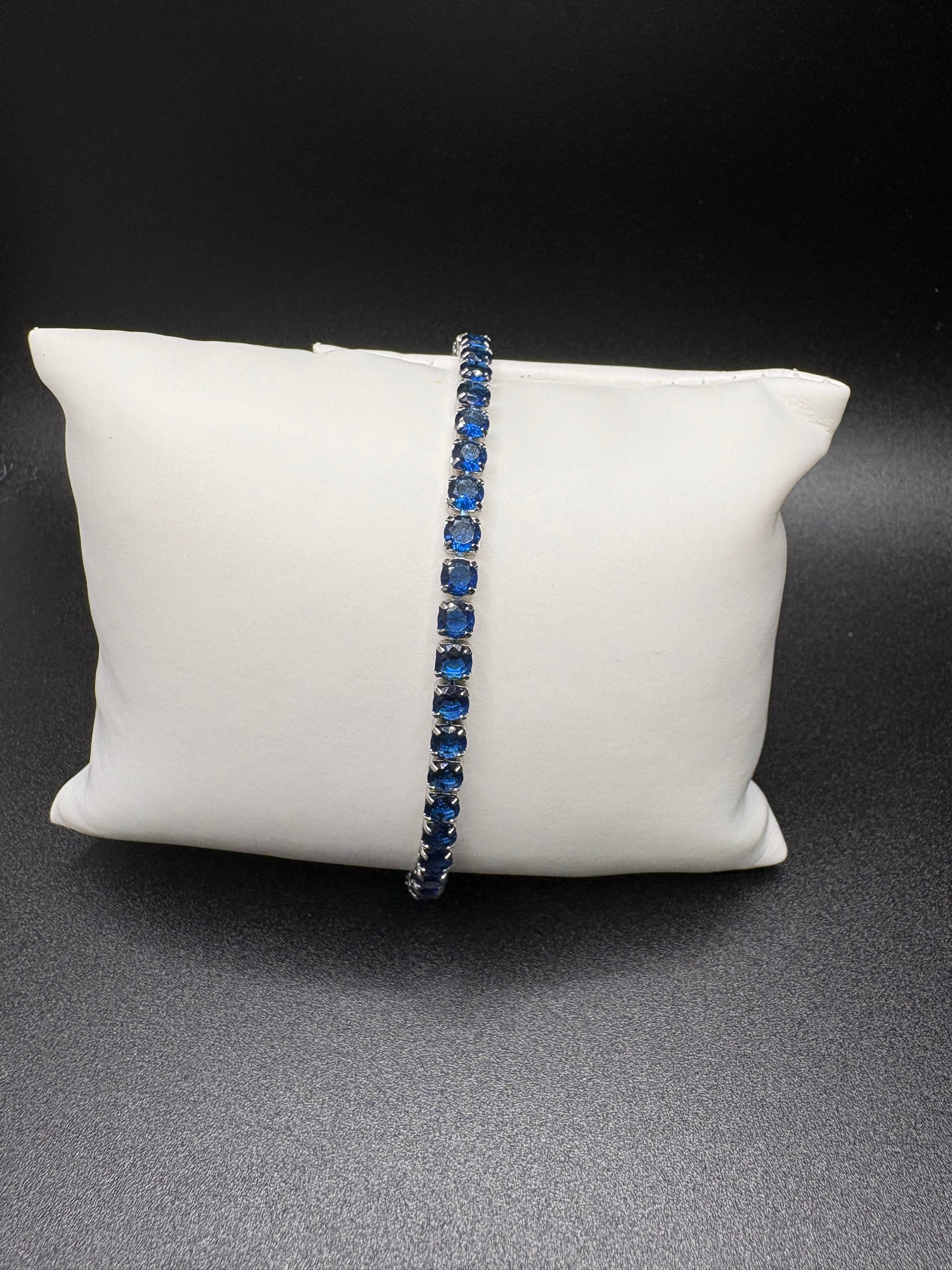 Blue Crystal Tennis Bracelet – Silver-Tone Sapphire Style