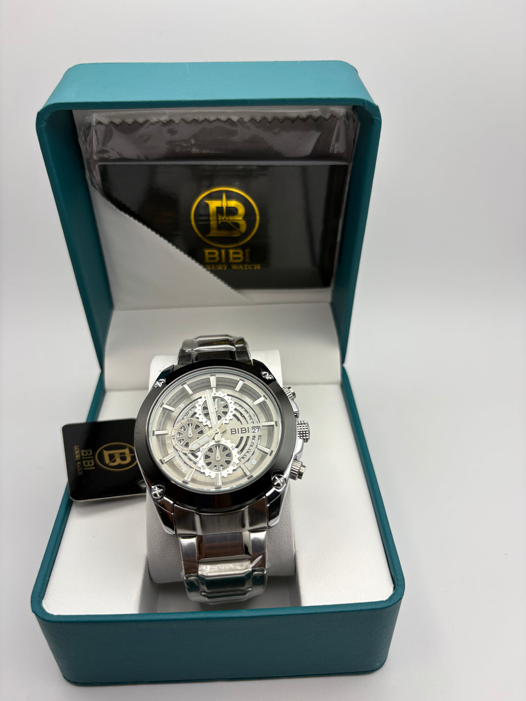 Bibi Luxury B0243 White Dial Black Case Silver Band