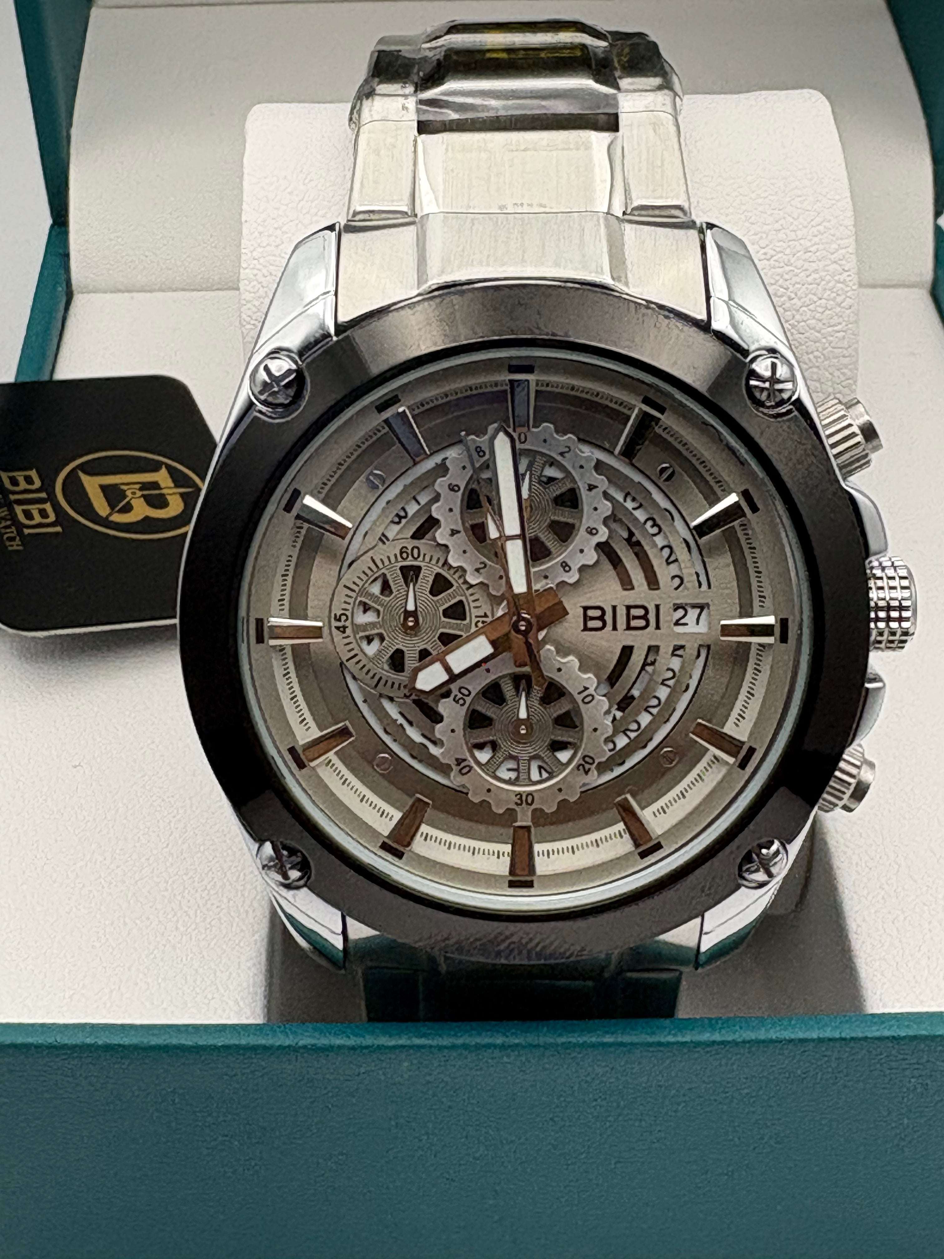 Bibi Luxury B0243 White Dial Black Case Silver Band