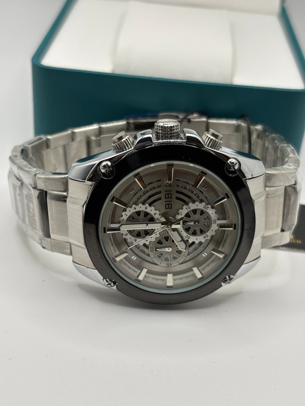 Bibi Luxury B0243 White Dial Black Case Silver Band