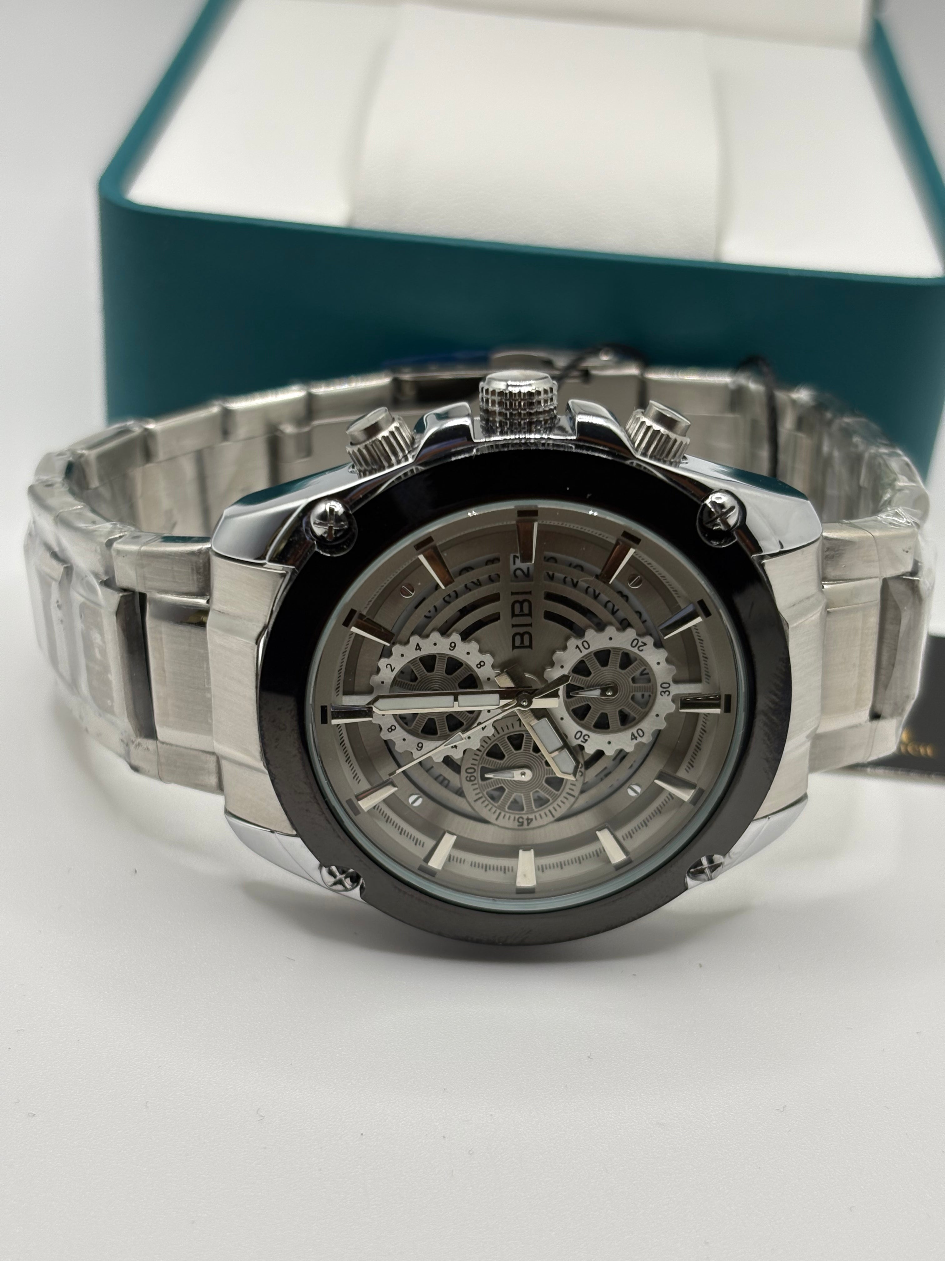 Bibi Luxury B0243 White Dial Black Case Silver Band