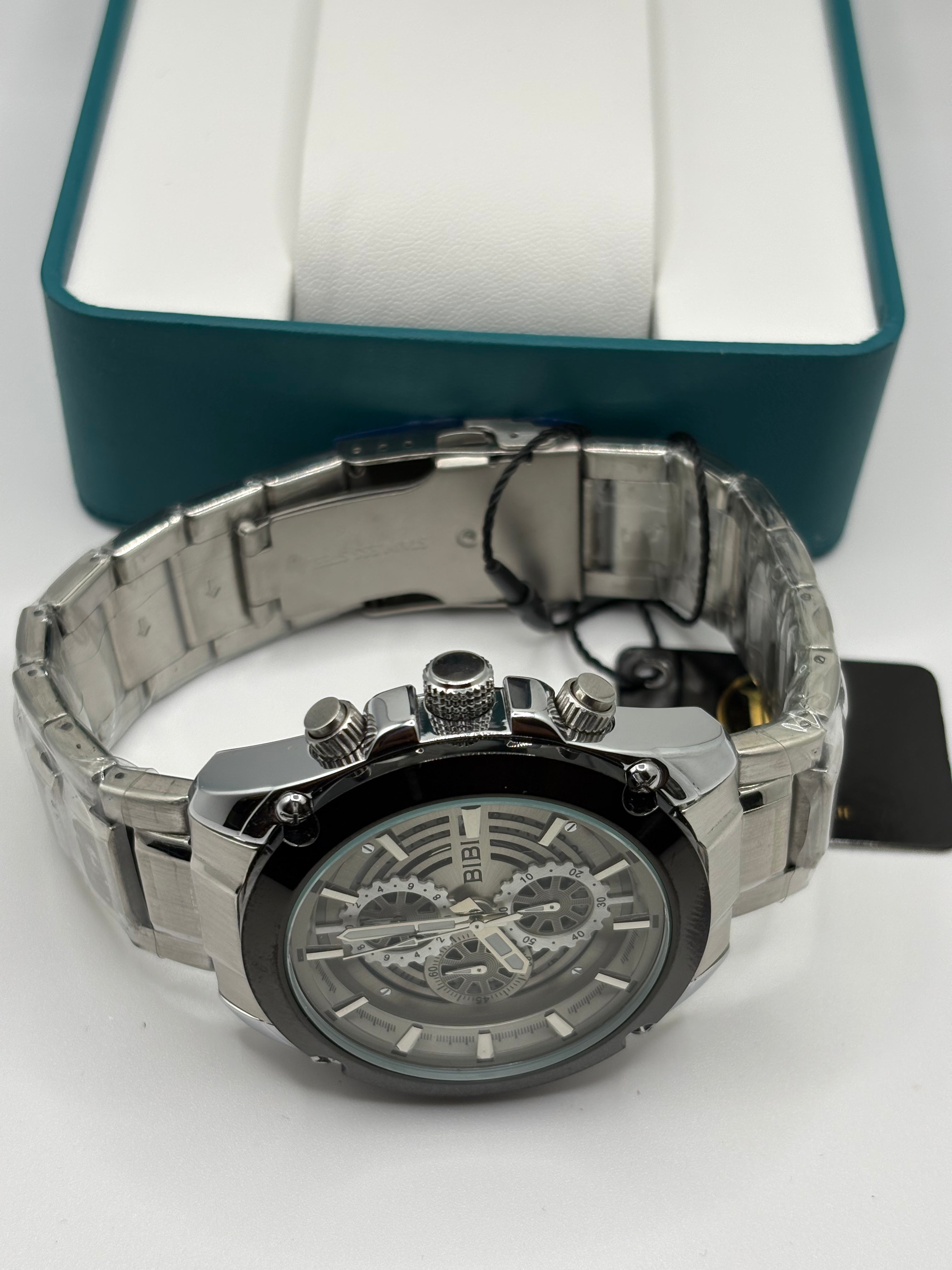 Bibi Luxury B0243 White Dial Black Case Silver Band