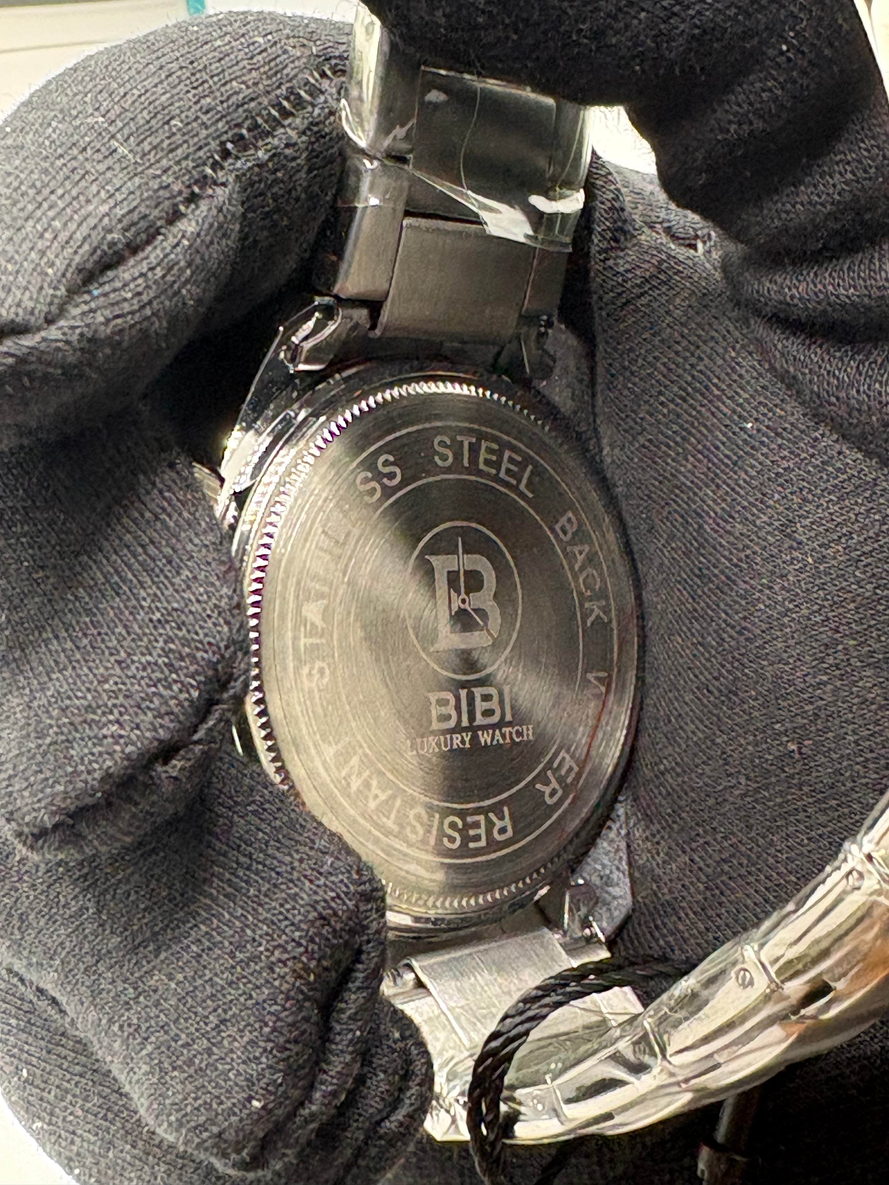 Bibi Luxury B0243 White Dial Black Case Silver Band