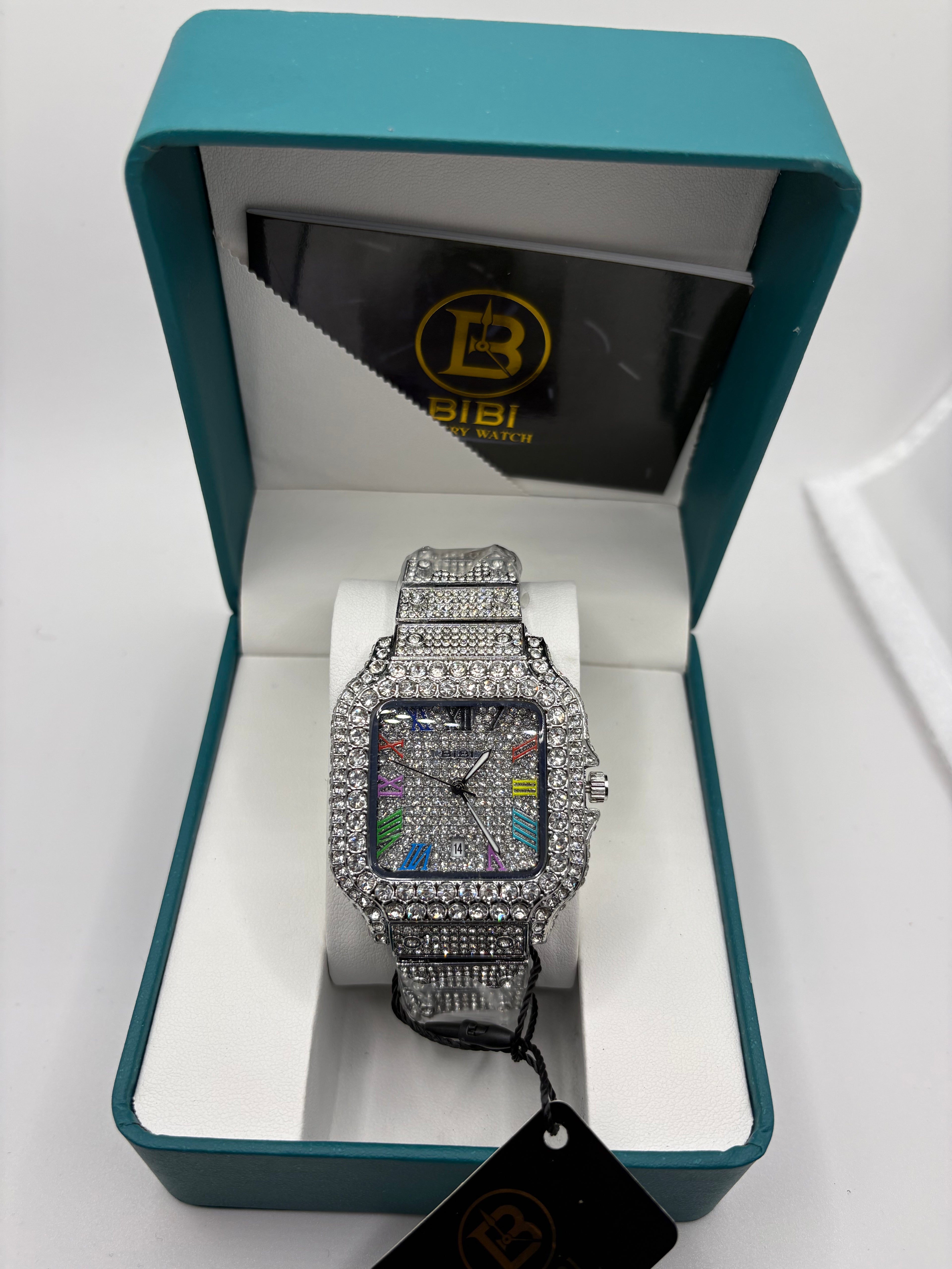 Bibi Luxury B0075 White Iridescent Dial Diamond Strap