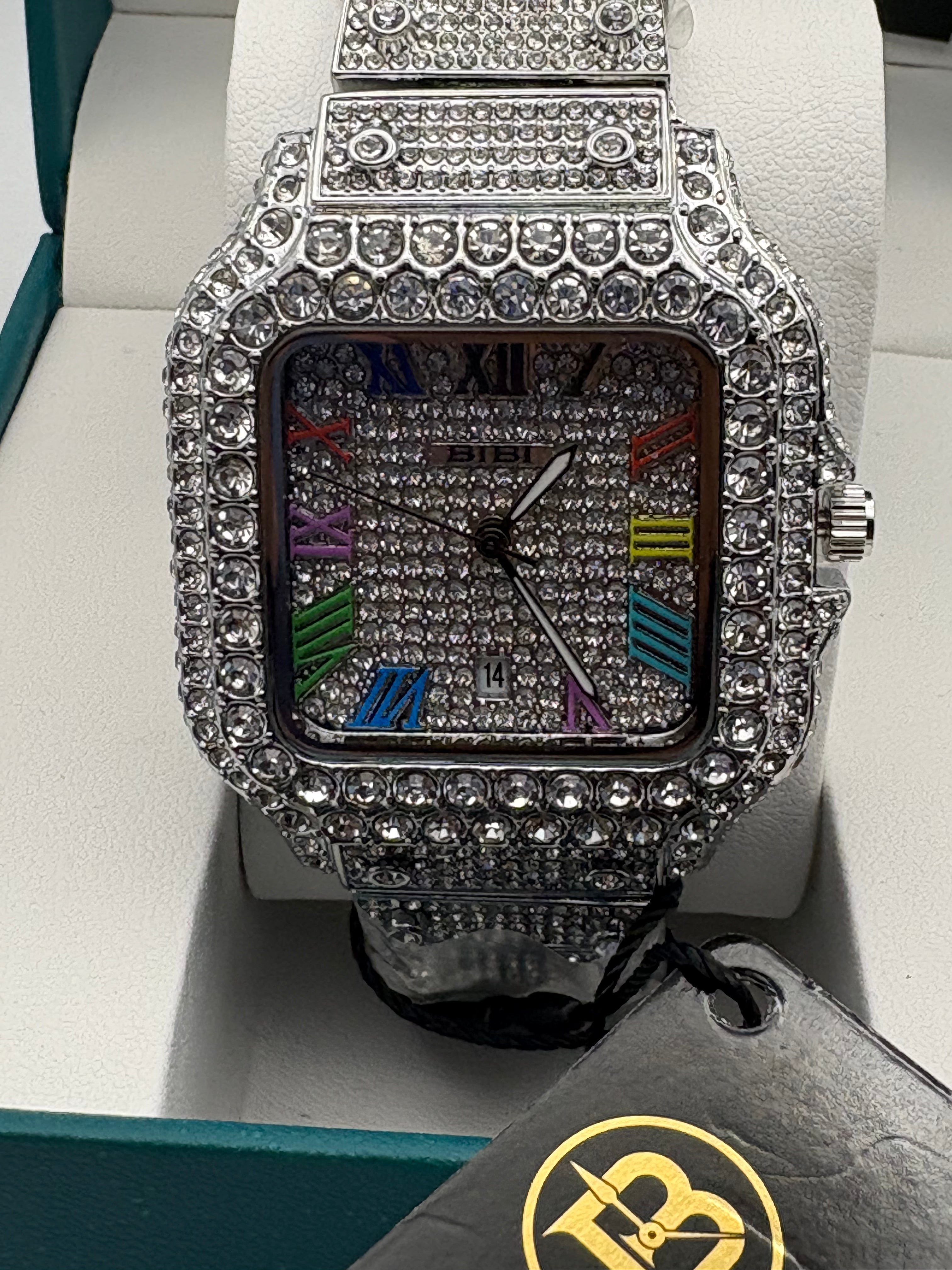 Bibi Luxury B0075 White Iridescent Dial Diamond Strap