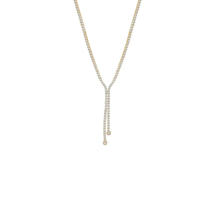 CZ Double Overlay Drop Lariat Tennis Necklace