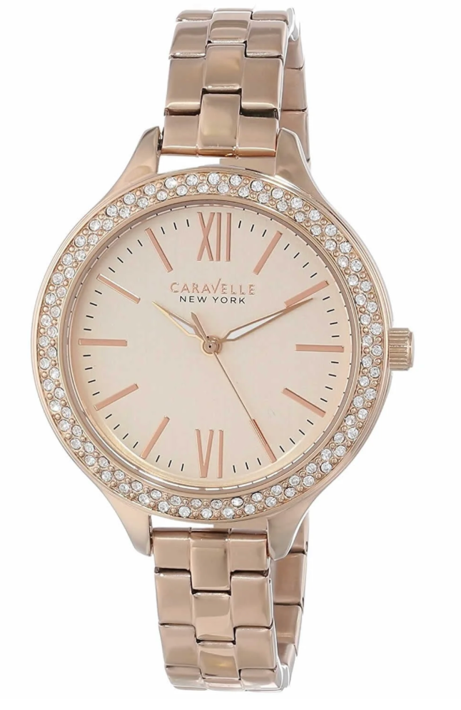Caravelle New York by Bulova Ladies Stainless Steel Rose Gold Tone with Crystals Watch (44L125)
