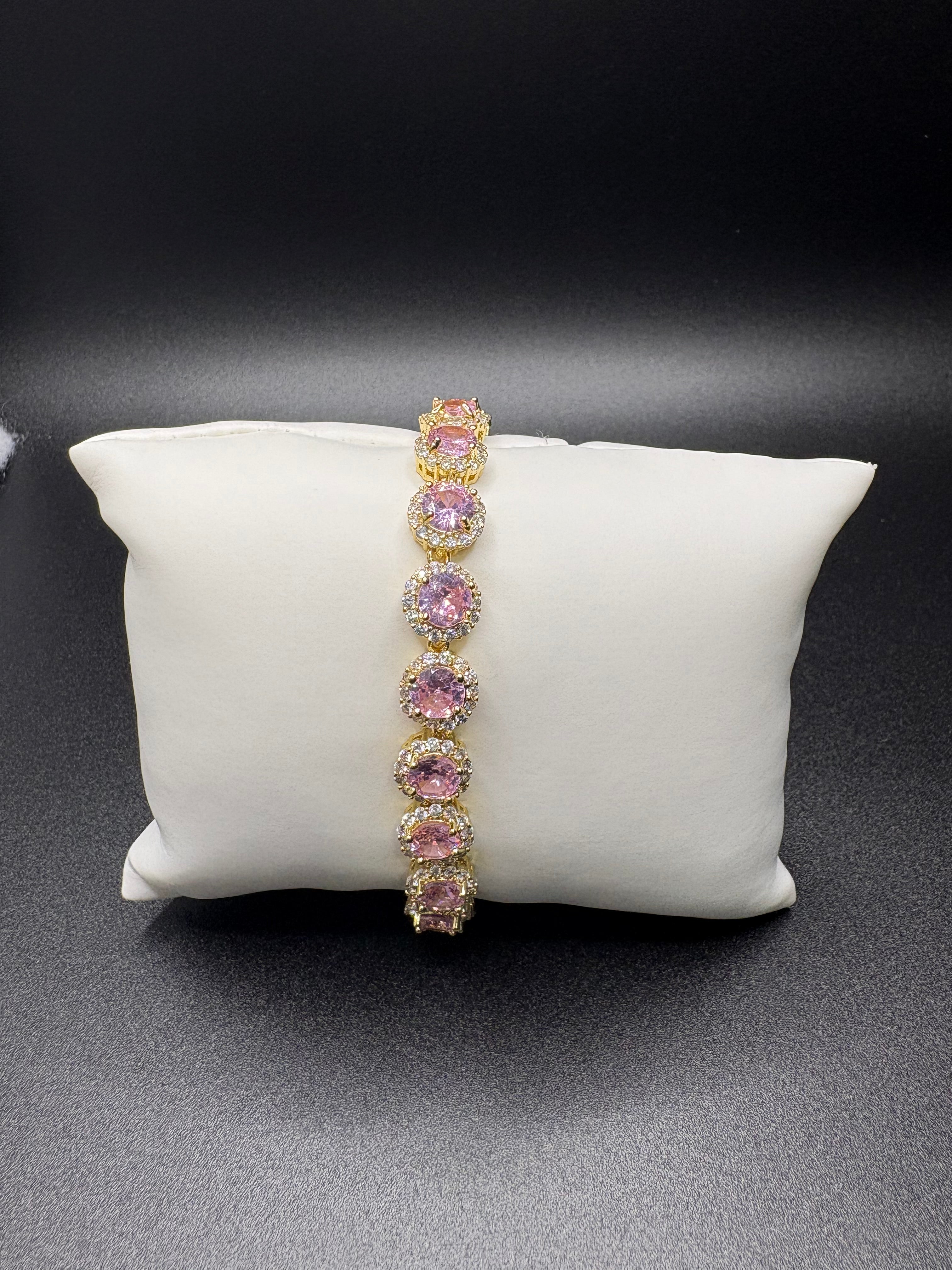 Pink Crystal Halo Tennis Bracelet